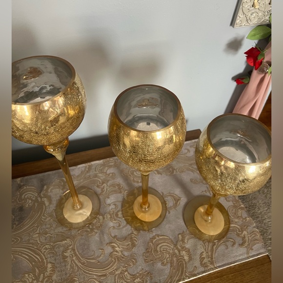 Gold Glass Decorative Stemmed Votive Holders - Picture 4 of 5